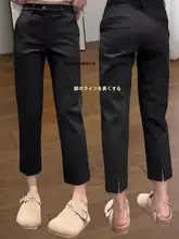 黒の大きいサイズ開脚カジュアルパンツ【高腰・梨型体型・スリムデザイン・ストレ ート】（セットアップ対応）