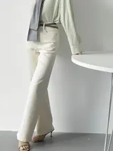 高腰微フレアデニムパンツ【ストレッチ素材・エココットン・女性用】