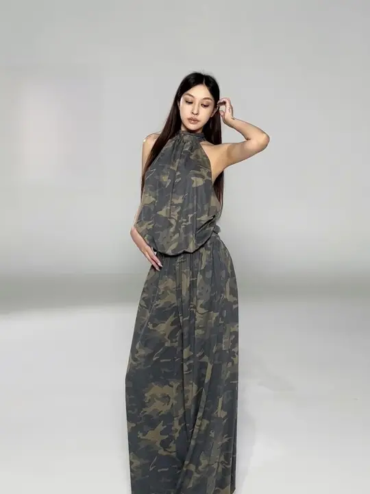 水洗迷彩ワイドパンツ【夏用・薄手・トレンド】（セットアップ対応）