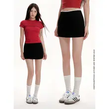 黒のハイウエストAラインミニスカート【タイトフィット・夏用・女性用・ショート】
