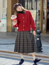 グレーチェック柄ウールプリーツスカート【レトロ・ハイウエスト・Aライン・中丈】