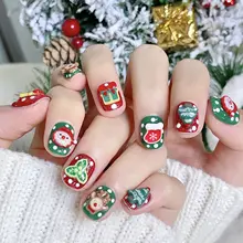 クリスマスデザインの手作りフレンチスタイルキャラクター ネイルチップ【秋冬用・取り外し可能・美白効 果】