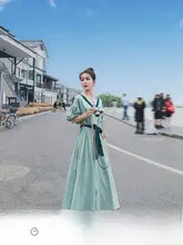 柔らかな風合いのパフスリーブワンピース【ウエストシェイプ・ロングスカート・フレンチスタイル】