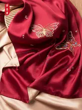 華やかな金糸付き刺繍シルク大判ショール【赤色・女性用・贈り物に最適】