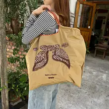 刺繍ストール付きバタフライリボンエコショッピングバッグ【斜め掛け・キャンバス素材・通勤用】