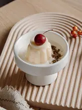 純白陶器の高脚ボウル【創造的な料理用・茶菓子用・展示プレート】