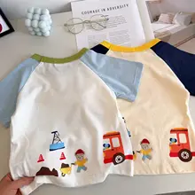 かわいい掘削機デザインの男の子用薄手半袖Tシャツ【春用・子供用】