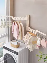 壁掛け物干しラック 回転式 折りたたみ 穴あけ不要 コンパクト収納 多機能 フック 靴下 下着 バルコニー