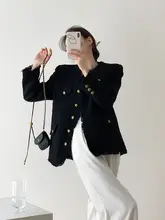 黒のフリンジデザインツイード風コート【秋冬用・カジュアル・高級感】