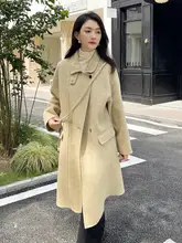 高級感あるダブルフェイスコート【女性用・中長丈・イエロー・ウール素材】
