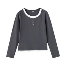 トーンの異なるデザインの長袖Tシャツ【カジュアル・スリムフィット・春用】（セットアップ対応）