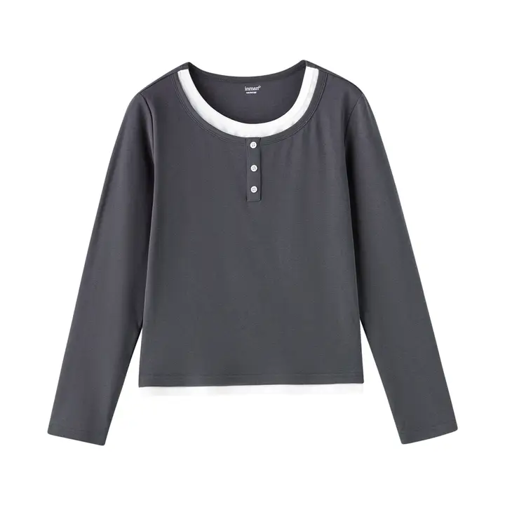 トーンの異なるデザインの長袖Tシャツ【カジュアル・スリムフィット・春用】（セットアップ対応）