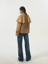 取り外し可能なケープ付きコットン混風コート【ゆったりカジュアル・春用】（セットアップ対応）