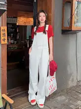 サロペット レディース ホワイト カレッジ風 カジュアル 甘辛MIX petite 夏