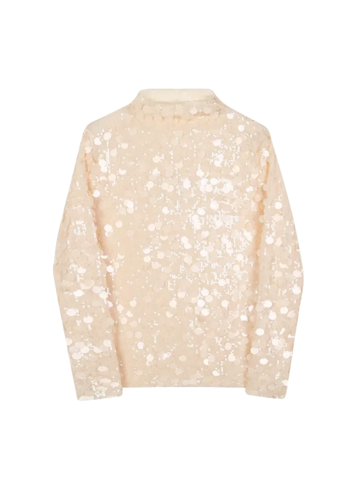 季節感あるビジュー付きスタンドカラー長袖タイトTシャツ【ユニセックス・舞台演出用】
