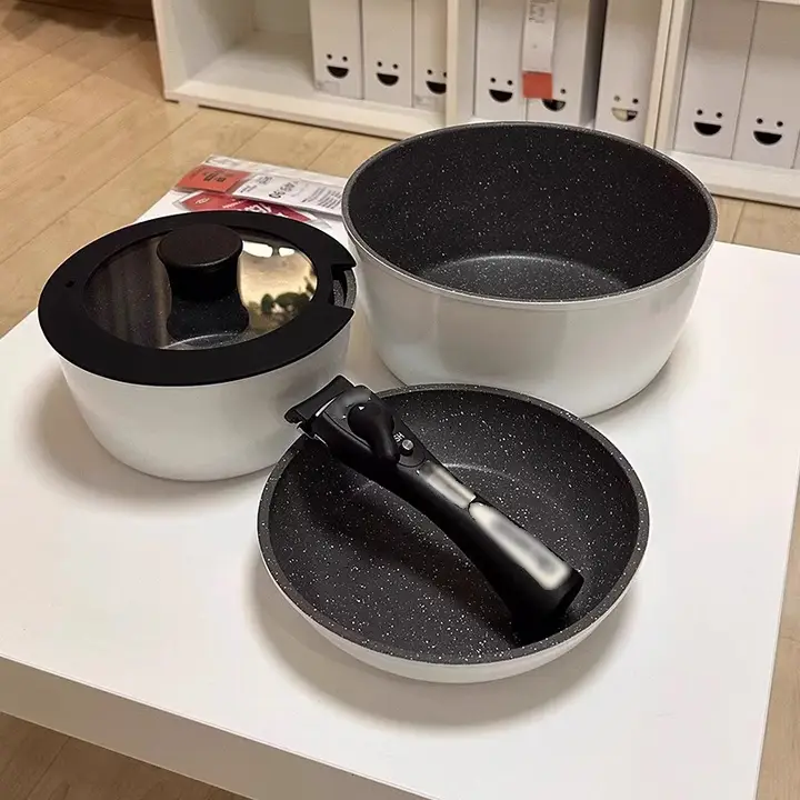キャンプ用鍋具セット【取り外し可能なハンドル・テフロン加工・携帯用】（セットアップ対応）
