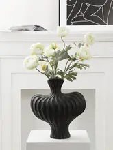 侘寂風の黒白陶器花瓶【アート飾り・高級インテリア】