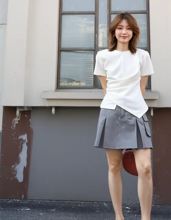 高腰デザインの工装ミニスカート【Aライン・フリル・大きいサイズ対応】（セットアップ対応）