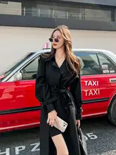 カーキ色のミディ丈トレンチコート【春秋用・ゆったりデザイン・女性用】