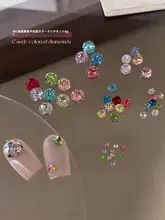 ミニ尖底カラージュエルネイルデコレーション【透明シャンパン・異形デザイン・白鹅绒付き】