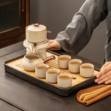 陶器製 旅行用茶具セット【自動茶器・一壺六杯・携帯便利】