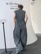 シンプルカラーのコントラストネックタンクトップとしたワイドパンツ【男性用・カジュアルスタイル・セットアップ対応】