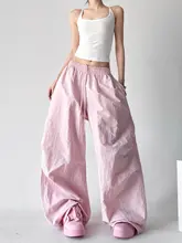 粉色のハイウエストワイドパンツ【ゆったりカジュアル・皺加工・ジャズスタイル】（セットアップ対応）
