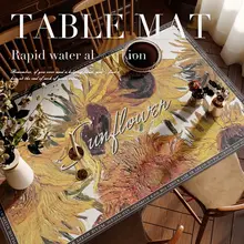 ゴッホ風 油絵デザインのレザー製テーブルマット【防水・油汚れ防止・お手入れ簡単】