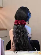 赤いバラの花デザインのバナナクリップ【後頭部用・ヘアアクセサリー】