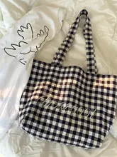 大容量トートバッグ【キャンバス・ネイビー格子・普段使い・パソコン対応】