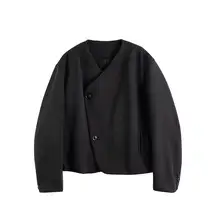 秋のレトロ無地ノーカラーデザイン短丈カジュアルジャケット【男性用・上品なスタイル】