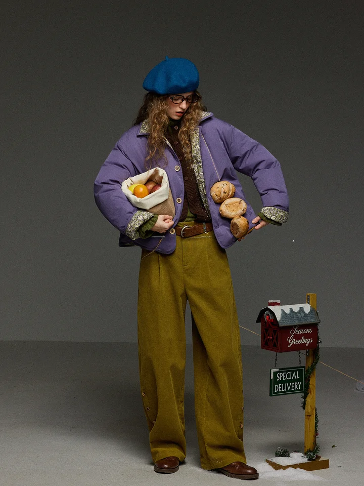 レディース ボタン付きコーデュロイストレートパンツ【カジュアル・春用・ワイドレッグ】（セットアップ対応）