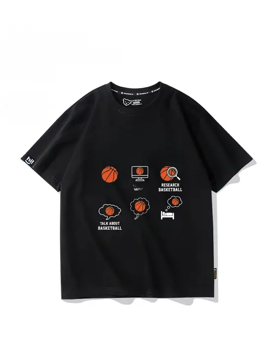 メンズバスケットボールトレーニングTシャツ【コットン製・プリントデザイン・ショートスリーブ】