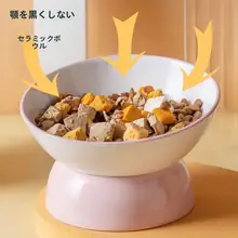 猫用陶器製フードボウル【高脚・傾斜口設計・耐倒壊・大口径】