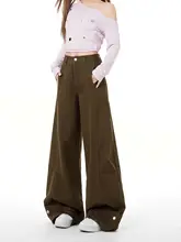 カジュアルなデザインのブROWNデニムワイドレッグパンツ【レトロスタイル・フィット】（セットアップ対応）