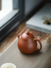 原石生砂製 朱泥紫砂茶壺【孟臣文旦型・手作り・家用】