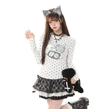 長袖Tシャツ レディース 水玉 キャラクター柄 クルーネック フィット感 サブカル Y2K キュート 春