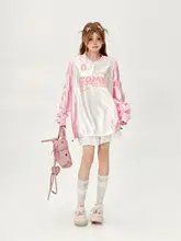 ラグビー風 ブルー ショルダー付き長袖Tシャツ【オーバーサイズ・ラミネートデザイン】