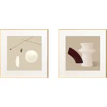モダンシンプル抽象立体静物アート【モランディカラー・リビング＆ダイニング用装飾画】