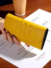高級牛革製 薄型カードポケット付き長財布【クロコダイル風デザイン・女性用】（セットアップ対応）