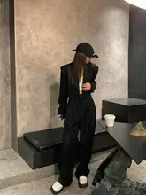 カーキ色 ハイウエスト レディーススーツパンツ【春秋用・ゆったりシルエット・ストレートデザイン】