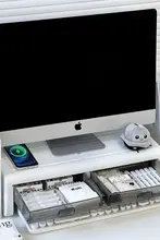無線充電機能付きデスクトップモニター支え台【ノートパソコン＆デスクオーガナイザー】