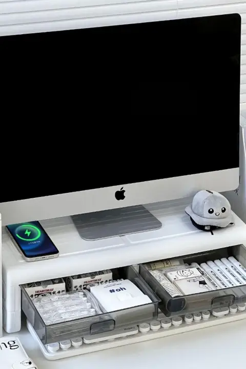 無線充電機能付きデスクトップモニター支え台【ノートパソコン＆デスクオーガナイザー】