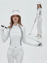 Manucode ゴルフウィメンズ速乾ハイネックタイトトップスとハイウエストフレアカットパンツセット