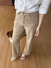 極上の柔らかさのハイウエスト九分丈ストレートデニムパンツ【伸縮性・カジュアル】（セットアップ対応）