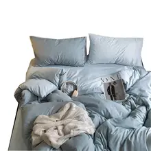 シンプルな2色使いのウォッシャブルコットン4点セット【ベッドシーツ・カバー付き・学生寮用】