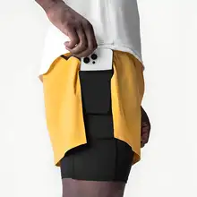フィットネスショートパンツ メンズ 2in1速乾素材 スリットデザイン