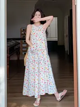 華やかなドット柄のキャミソールAラインワンピース【夏用・フィット】