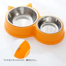 猫型ステンレス製ダブルボウル【ペット用・抗菌・家庭用】