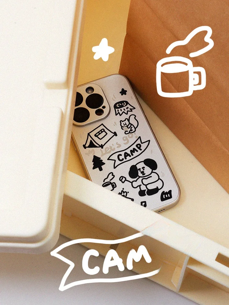 和風猫飯デザインのシルバーキャンプ用スマホケース：キャンプでおもしろいグッズとしての実用性とデザイン性